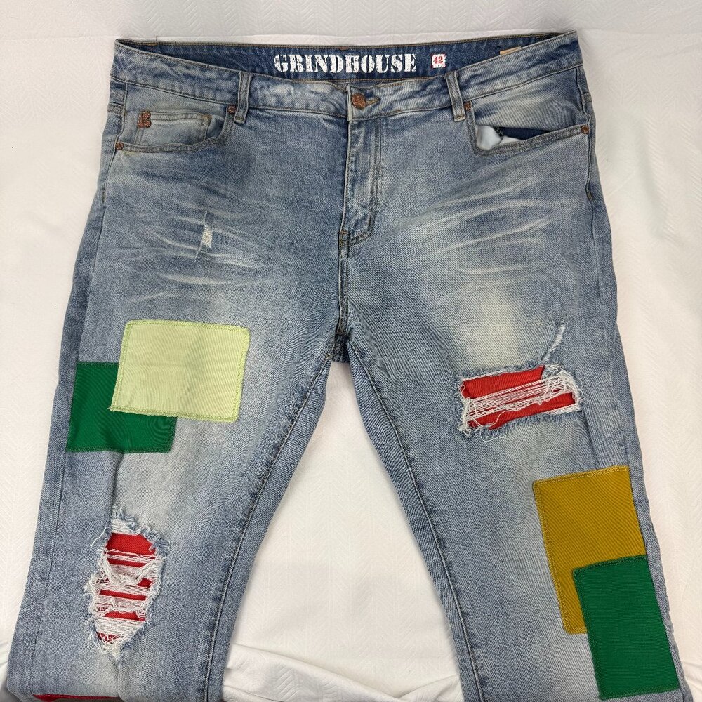 Grindhouse Denim 42 Patchwork Distressed Jeans